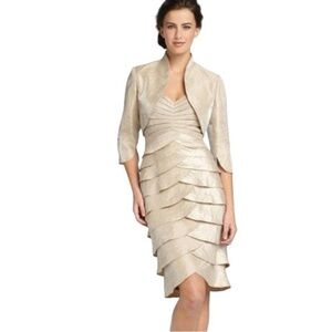 Adrianna Papell Elegant Gold Women's Dress with Bolero Jacket